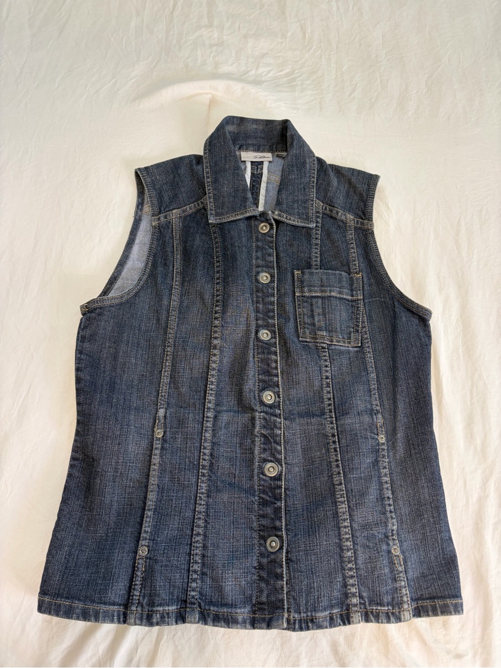 Dark Blue Sleeveless Denim Button-Front Vest